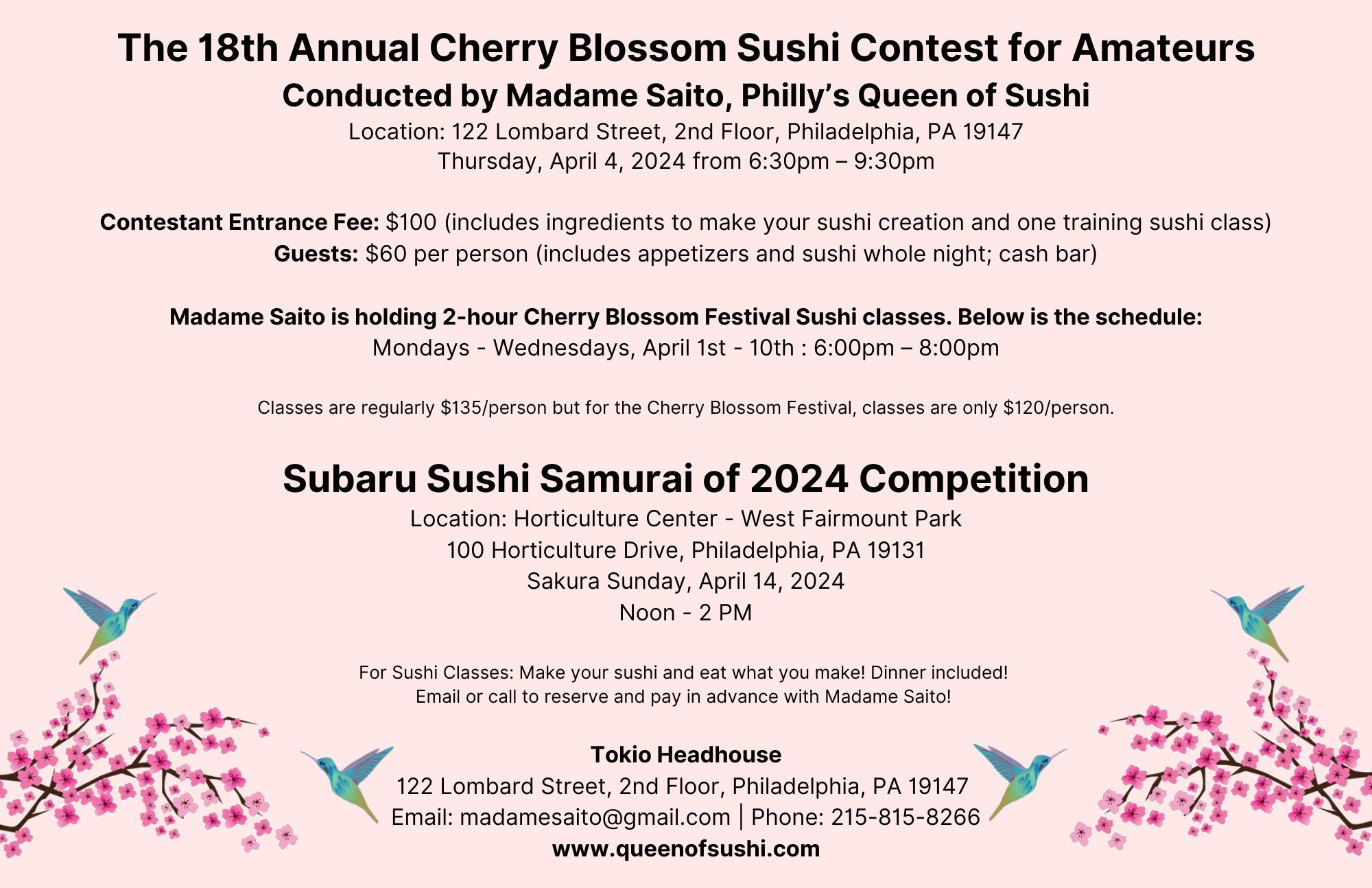18th Annual cherry Blossom Sushi Contest Madame Saito Queen of Sushi Philadelphia